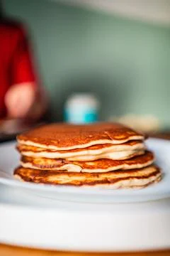 Stack of Soft Pancakes on a White Plate Stock Photos
