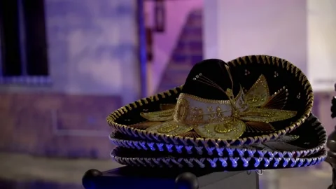 Stack of sombreros in the street Stock Footage 217430982