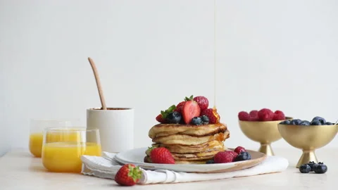A stack of sourdough pancakes Stock Footage 132561770