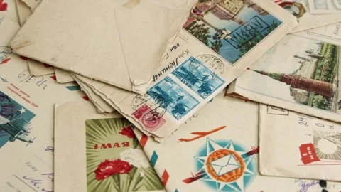 Stack of soviet illustrated stamped envelopes Stockbeeldmateriaal 243449335