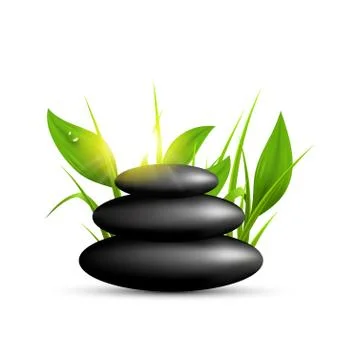 Stack of spa stones with grass and sunshine isolated on white Stock Illustration