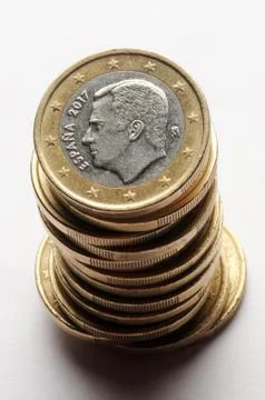 Stack of spanish euros on white background Stock Photos