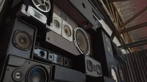 Stack Of Speakers In Industrial Building Stock Footage 270327720