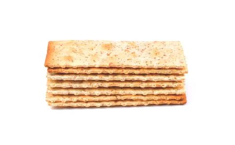Stack of square crackers isolated on white background. Dry cracker cookies Stock Photos