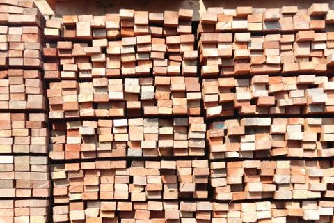 Stack of square rubberwood Stock Photos