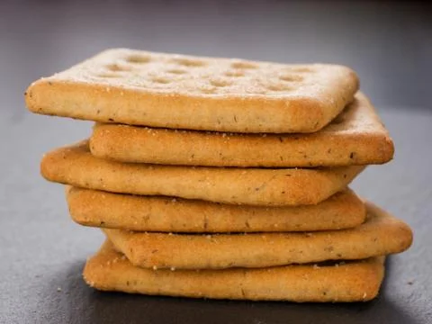 Stack of square salt crackers 스톡 사진