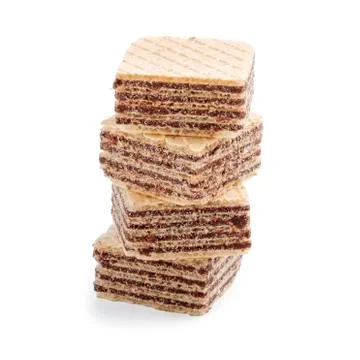 Stack of square wafer biscuits isolated on white Stock Photos
