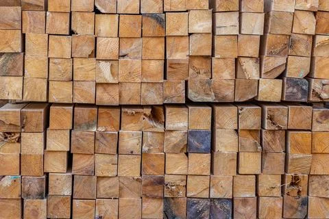 Stack of Square Wooden Beams Texture Background Stock Photos