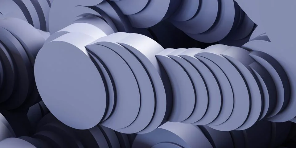 Stack of Stacked White Discs, Heap of Circular Objects Piled Up 3d render Ilustração Stock