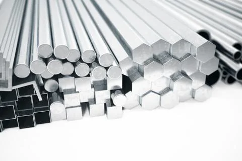 Stack of Stainless steel profiles and tubes of various diameters. Different Stockillustratie