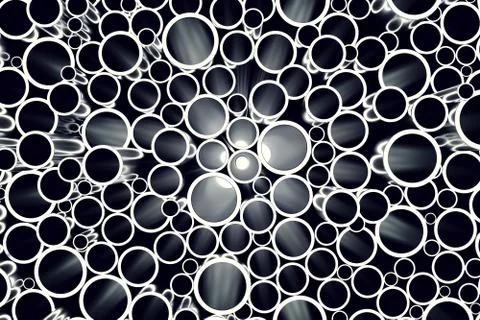 Stack of steel pipe background, front view. 3d illustration Stock Illustration