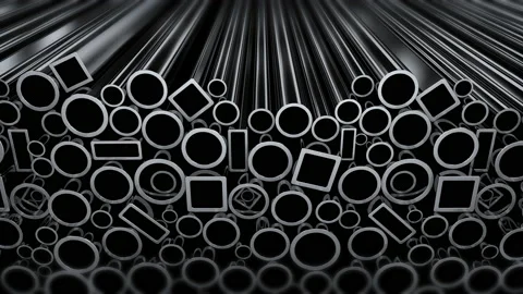 Stack of steel pipes on black Stock Footage 154299876