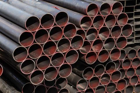 Stack of steel pipes Stock Photos