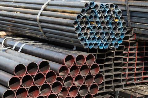 Stack of steel pipes Foto stock