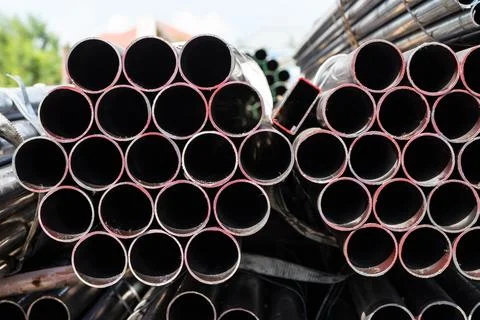 Stack of steel pipes Stock Photos
