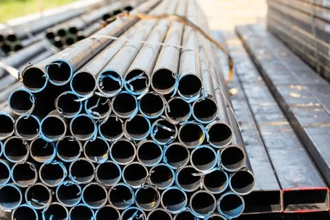 Stack of steel pipes Stock Photos