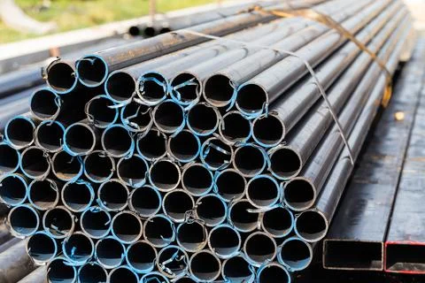Stack of steel pipes Stock Photos
