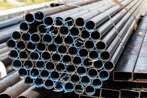 Stack of steel pipes Foto stock