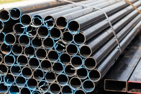 Stack of steel pipes Stock Photos