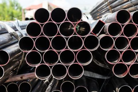 Stack of steel pipes Stock Photos
