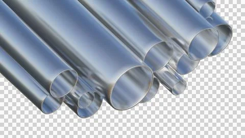 Stack of steel pipes, pipe accessories, PVC pipe connection Stock-Illustration