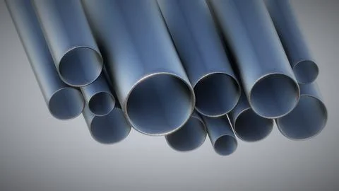 Stack of steel pipes, pipe accessories, PVC pipe connections Stock Illustration