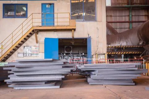 Stack of steel, Plant background. Stock Photos