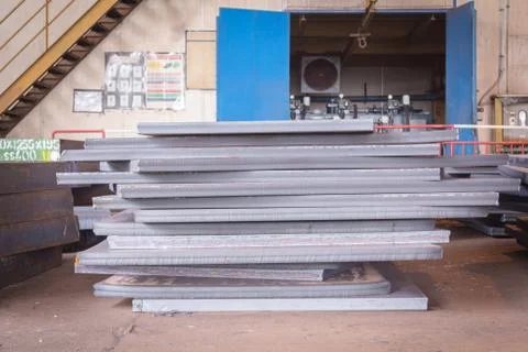 Stack of steel, Plant background. Stock Photos