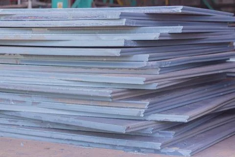 Stack of steel plate, Processing steel plate background. Stock Photos