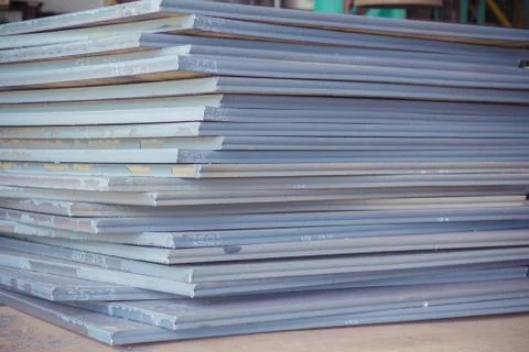 Stack of steel plate, Processing steel plate background. Stock Photos