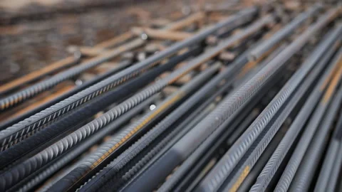 Stack of steel rebar rods at construction site Stock Footage 314235709