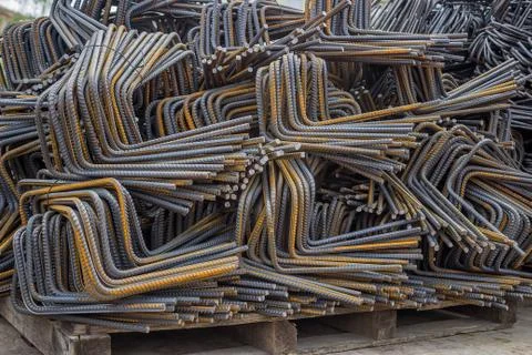Stack of steel reinforcement rebar background Stock Photos