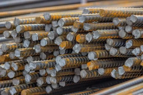Stack of steel reinforcement rods background Stock Photos