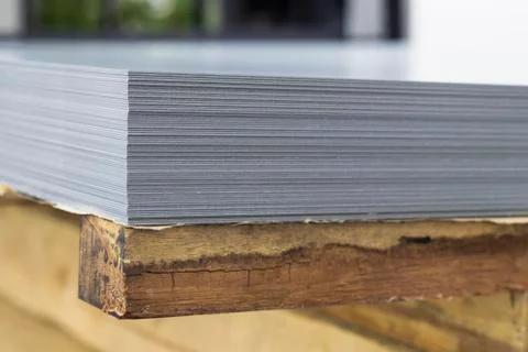 Stack of steel sheets ; ready to use Stock Photos