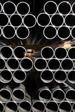 Stack of steel tubes industrial Foto stock