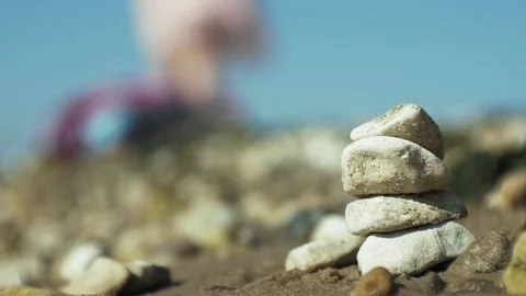 Stack of stones and Sea Splash Stock Footage 96673109