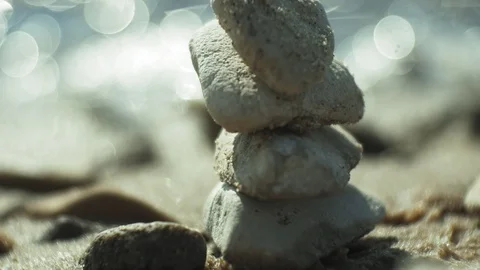 Stack of stones and Sea Splash Stock Footage 96673305