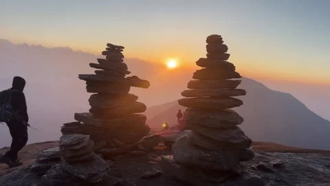 Stack of stones on a montani peak Stock Footage 294587769