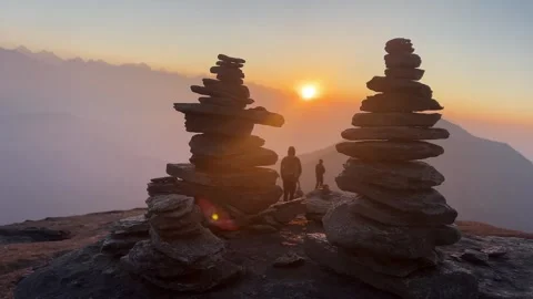Stack of stones on a montani peak Stock Footage 294587811