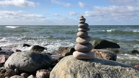 Stack of stones near sea Stock Footage 140968908