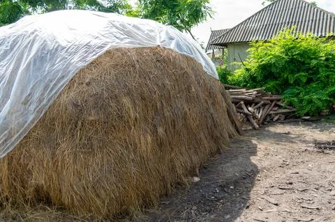 A stack of straw covered with foil Stock Photos