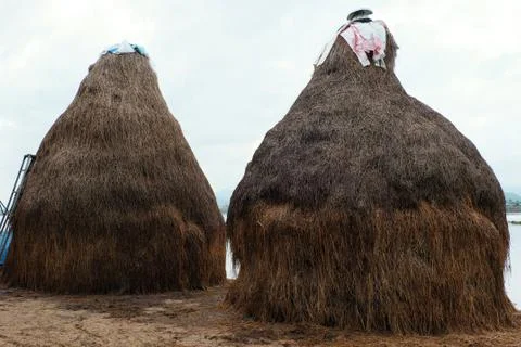 Stack of straw, dry haystack Stock Photos