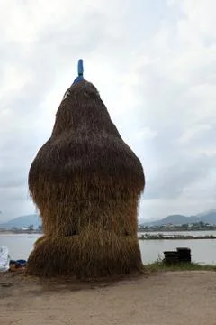 Stack of straw, dry haystack Stock Photos