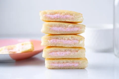 A stack of strawberry mini cakes Stock Photos
