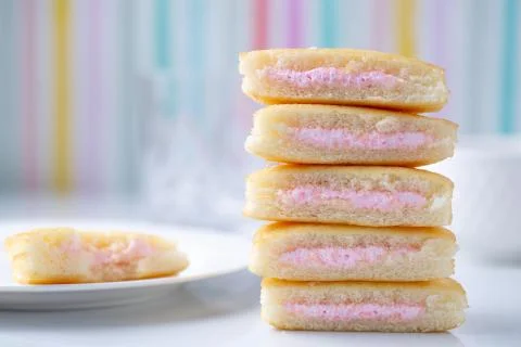 A stack of strawberry mini cakes Stock Photos