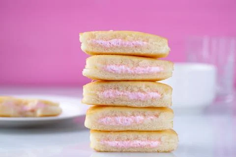 A stack of strawberry mini cakes Stock Photos