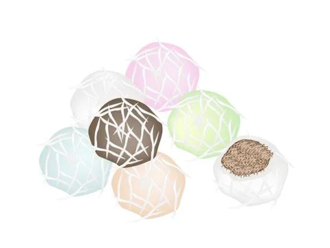 Stack of Stuffed Coconut Ball with Sweet Coconut Stockillustratie