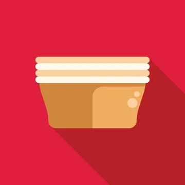Stack of styrofoam food containers with long shadow on red background Stock Illustration