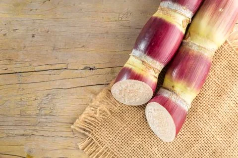 Stack of sugar cane on the table Stock Photos