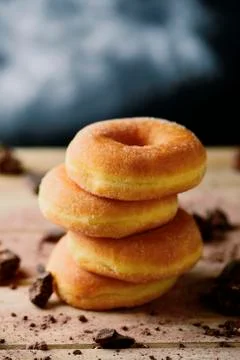Stack of sugar glazed donuts. Stockfoto's